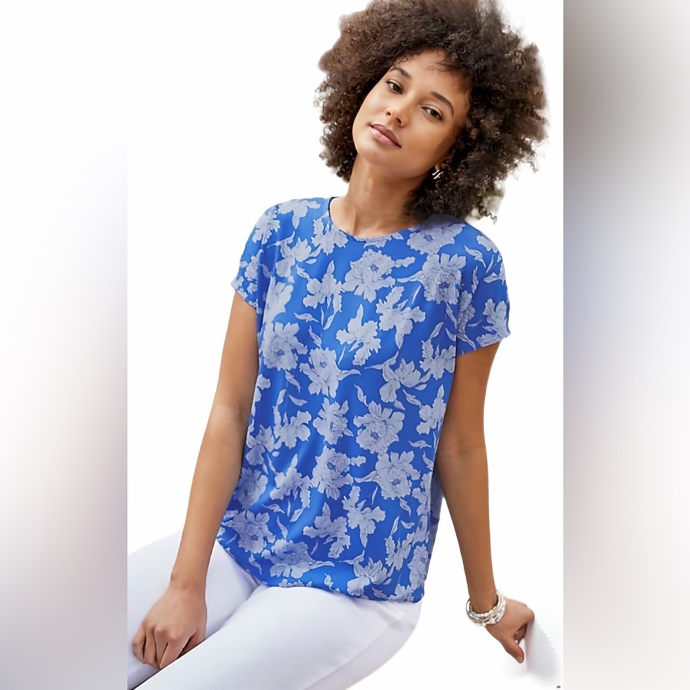 J. Jill Royal Blue Floral Cap-Sleeve Tank